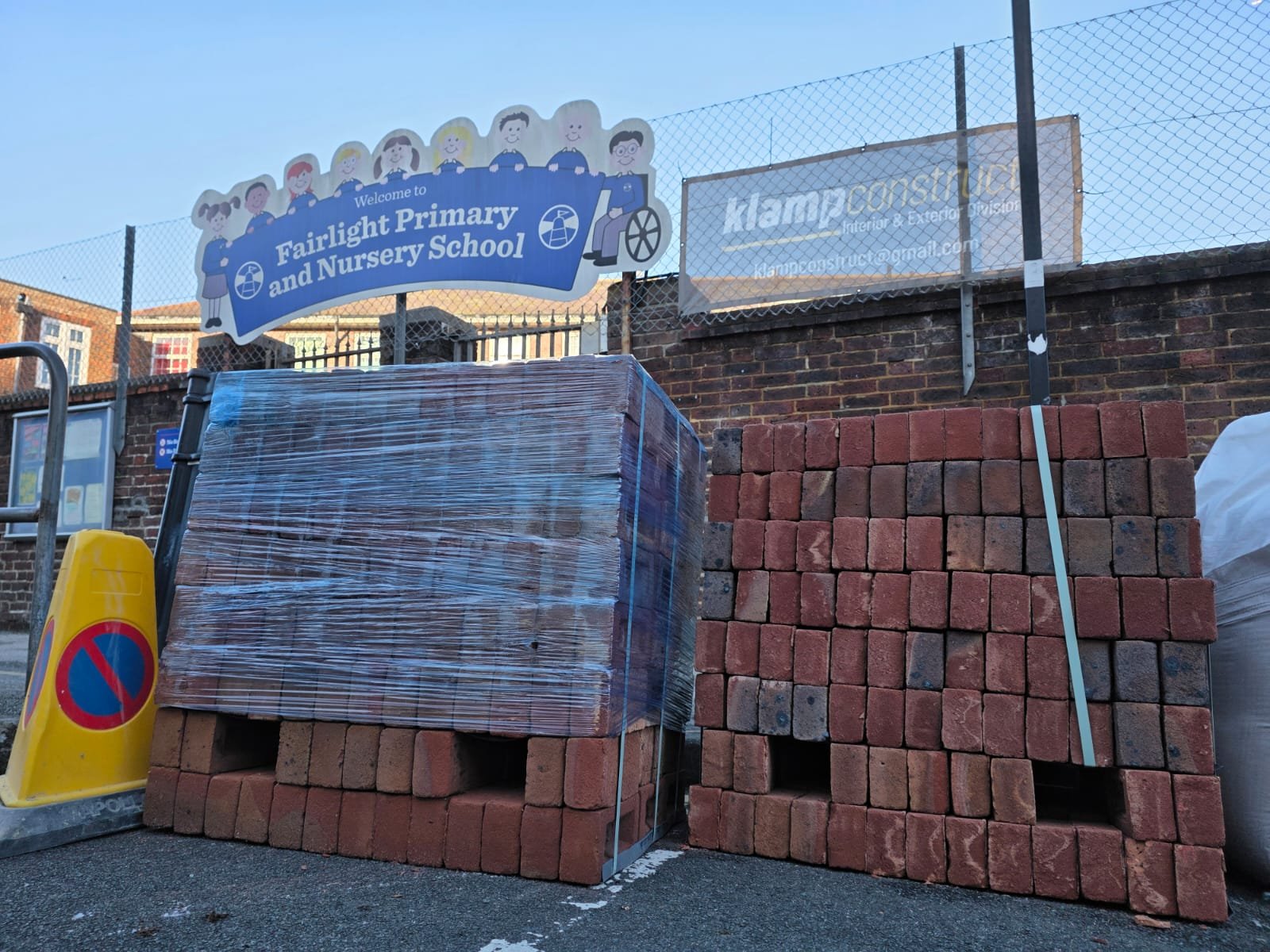 Reclaimed bricks on site for a school project