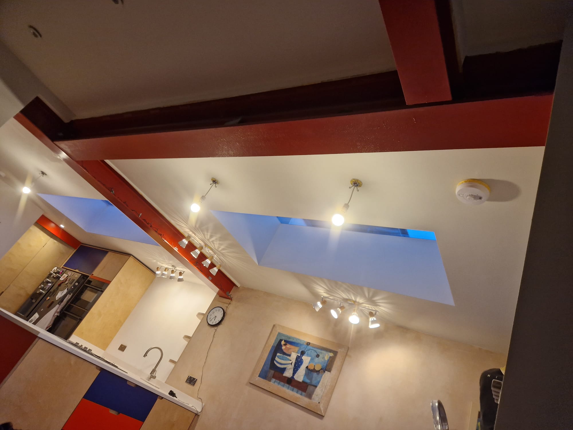 Painted steel beams & skylights