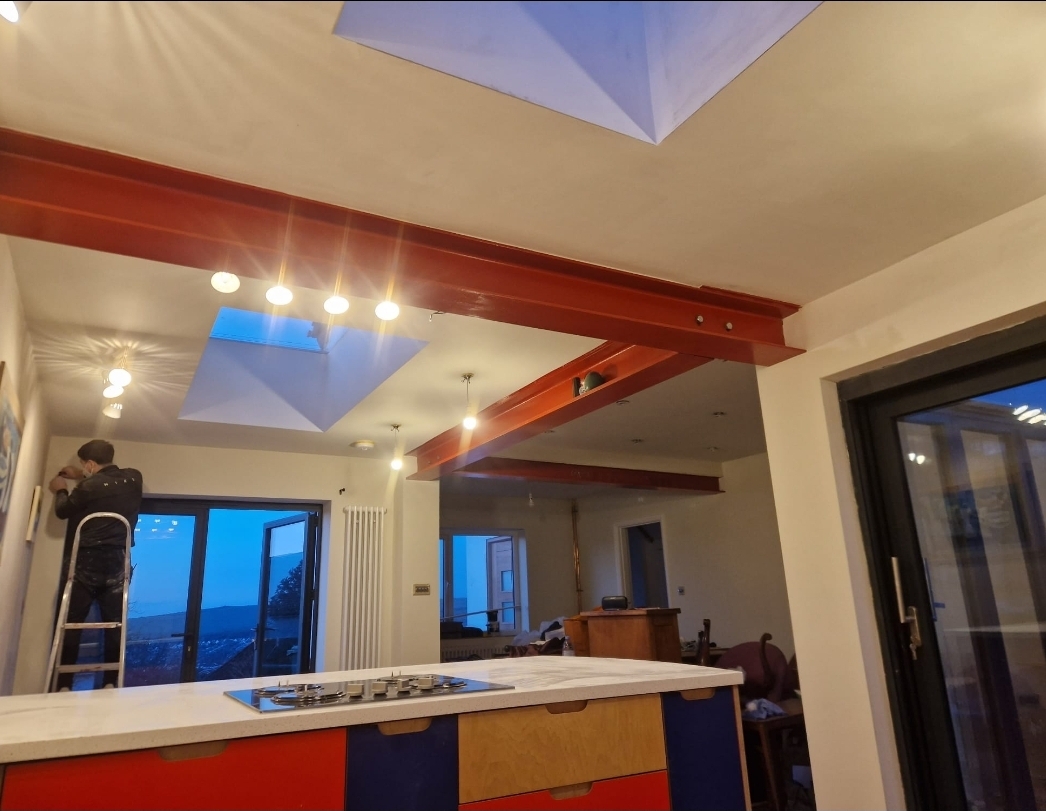 Steel beam over a kitchen island